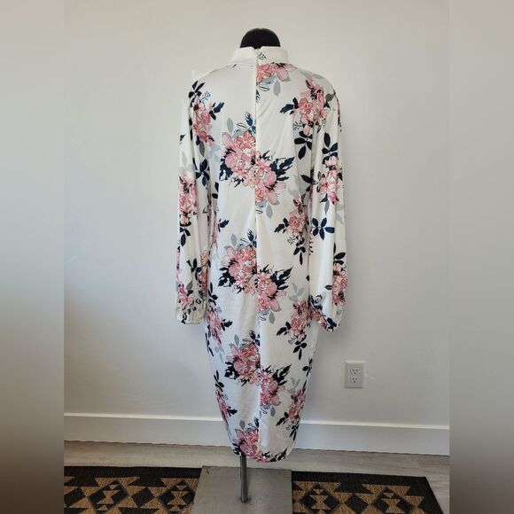 White Pink Floral Midi Dress Bow Feminine Coquette Derby Garden Tea Party XXL - Picture 13 of 15